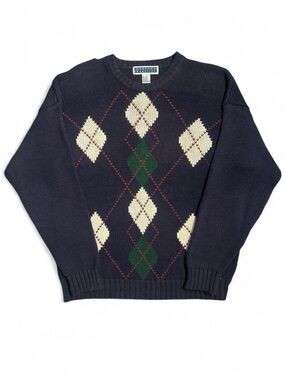 Vintage Harbour Classics Navy Argyle Crewneck Sweater - Navy/White/Green/Red